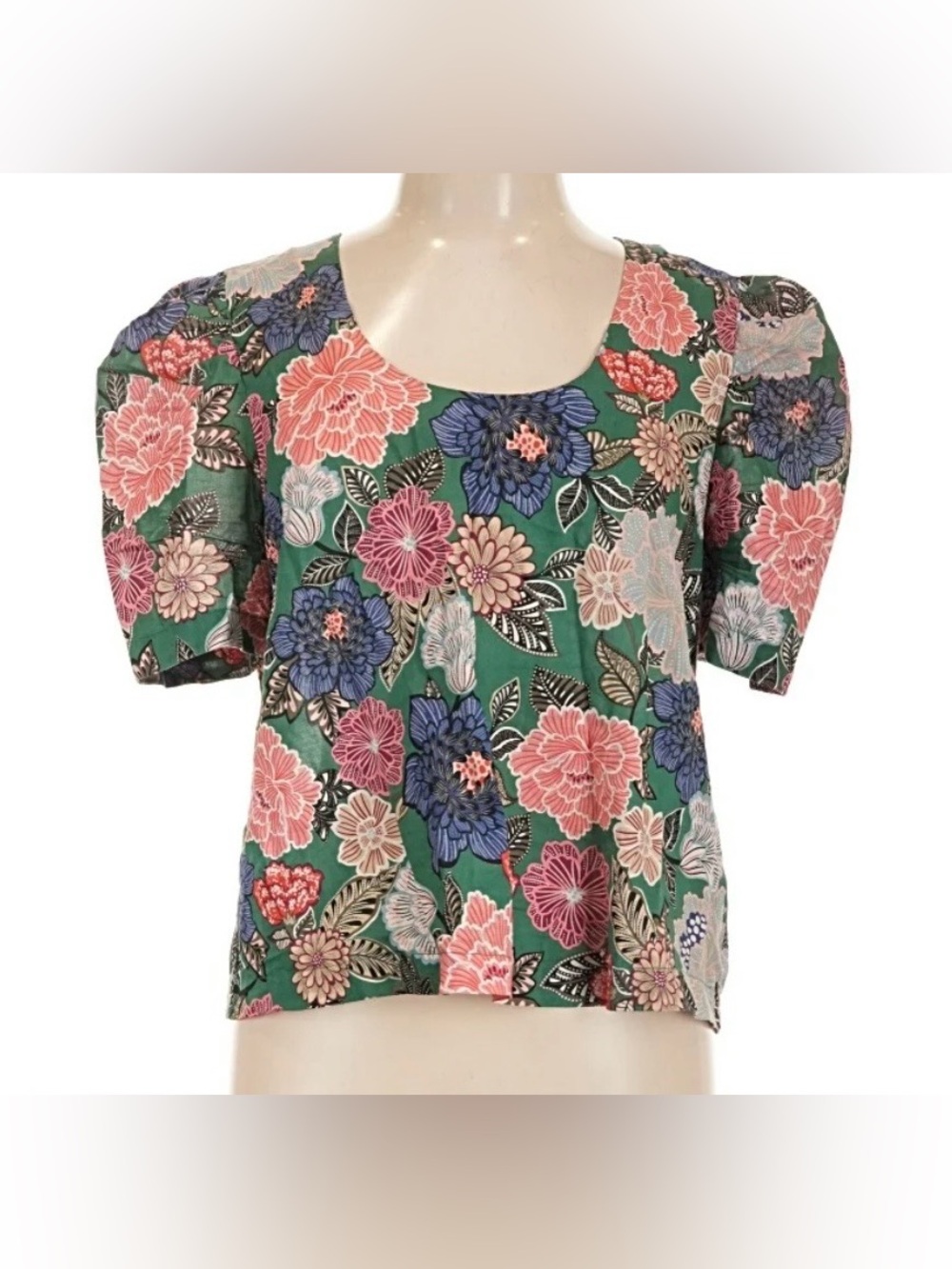 Evereve Green Floral Keyhole Blouse
